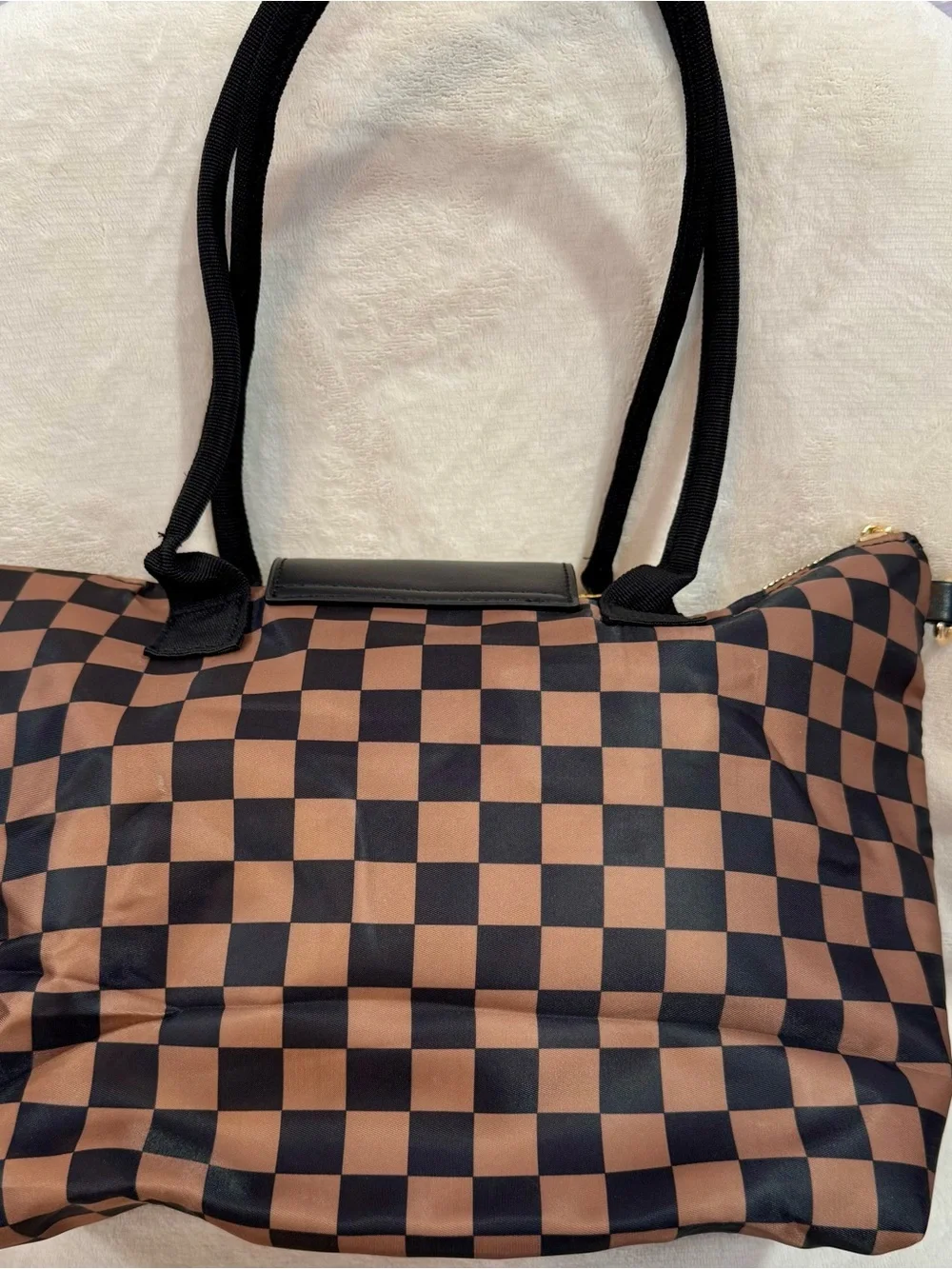 New Classic Brown Checkered Hobo Bag w/ Crossbody Strap